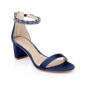Jewel Badgley Mischka Navy Heels with Crystal Ankle Strap Wide Width